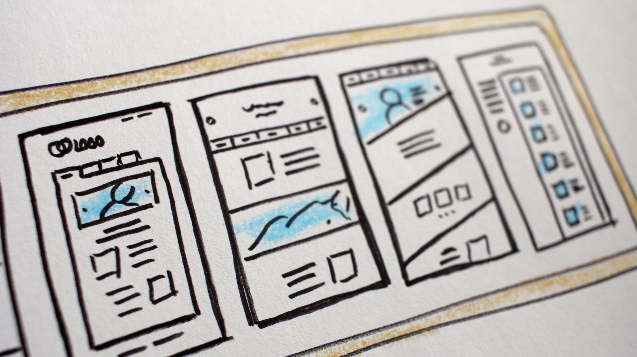 Part of a hand-drawn website wireframe.