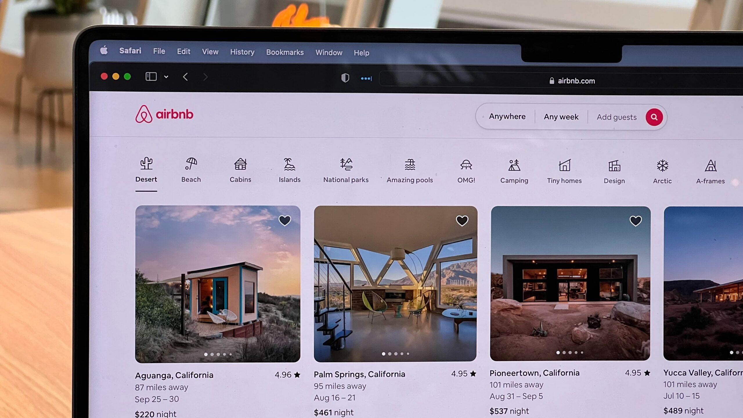 Airbnb website displayed on a laptop screen.