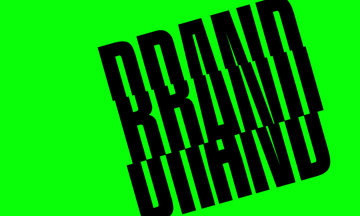 The word 'brand' appearing in black lettering against a green backdrop as part of an article about brand pillars.