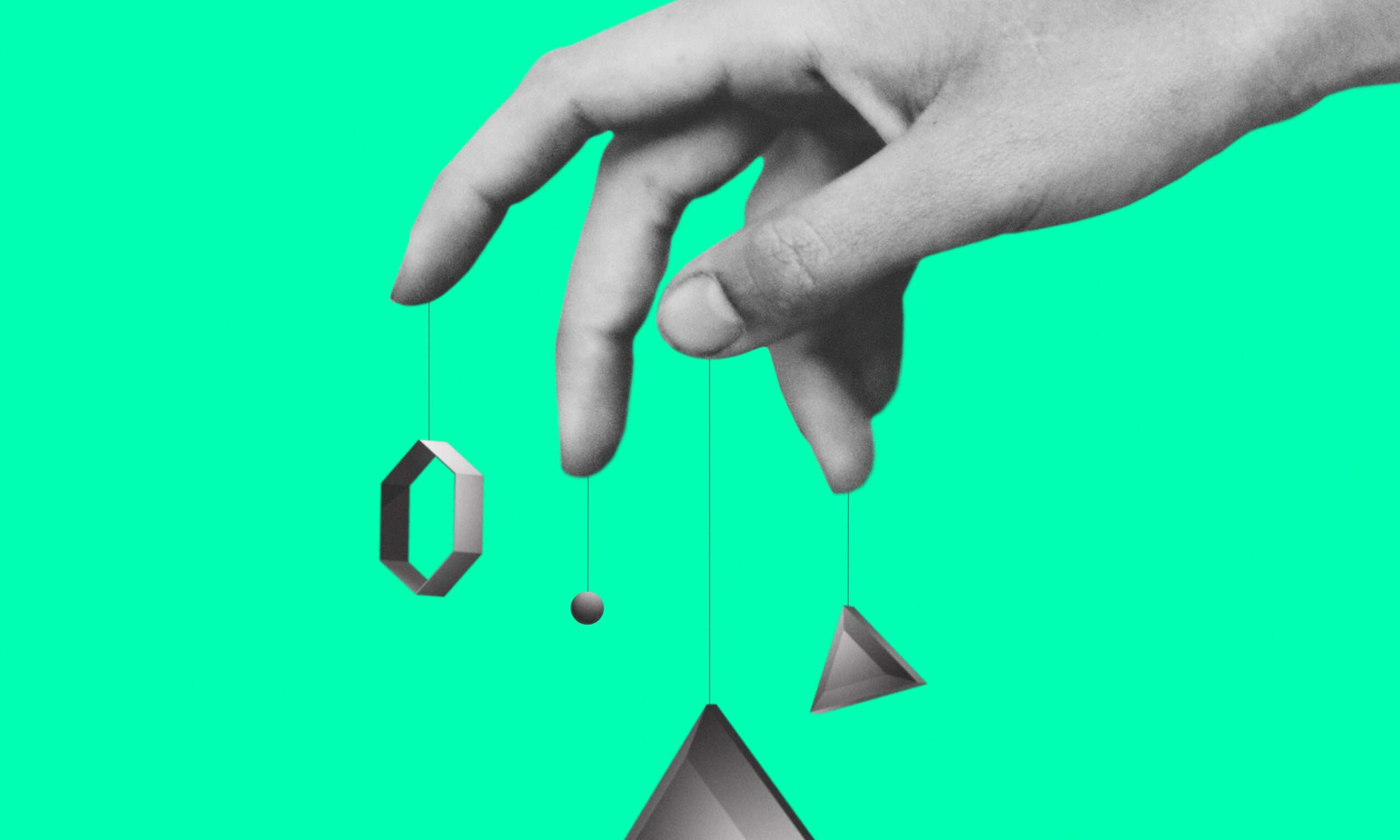 Graphic featuring objects dangling from a hand as part of an article about sales.