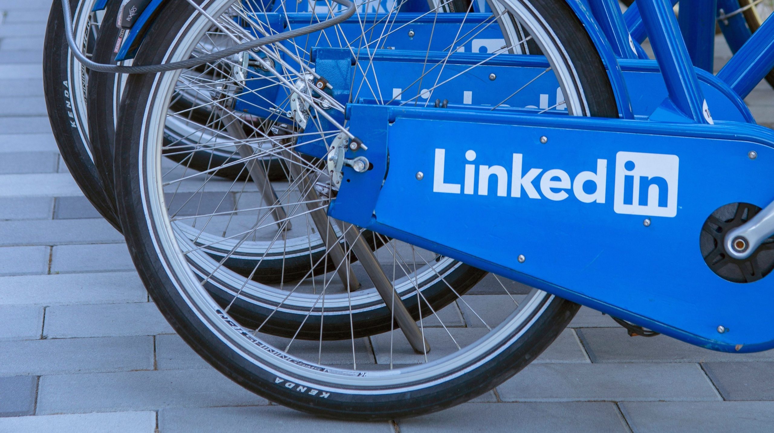 Close up of bikes with LinkedIn branding.