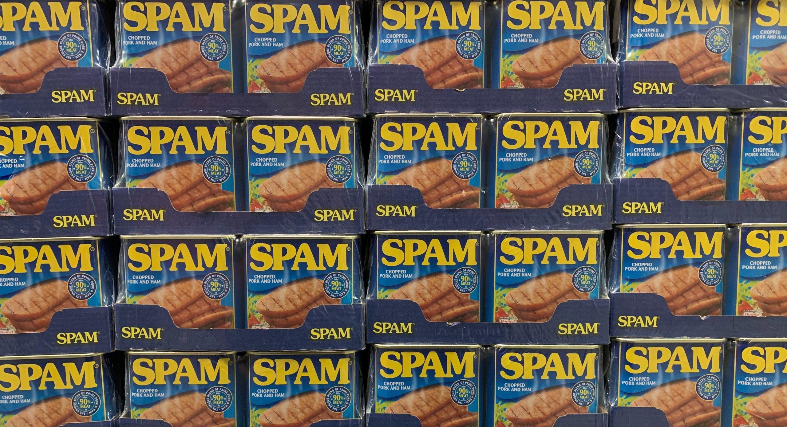 Rows of SPAM tins.