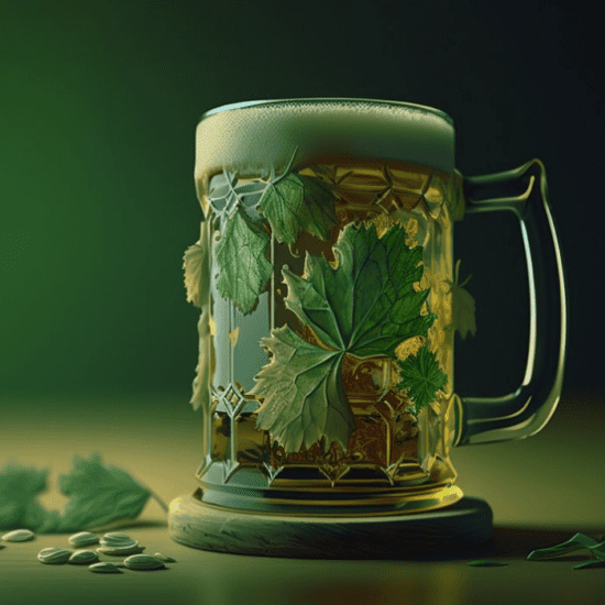 Saint Patrick's themed beer glass as part of an article about self-serve beer taps.