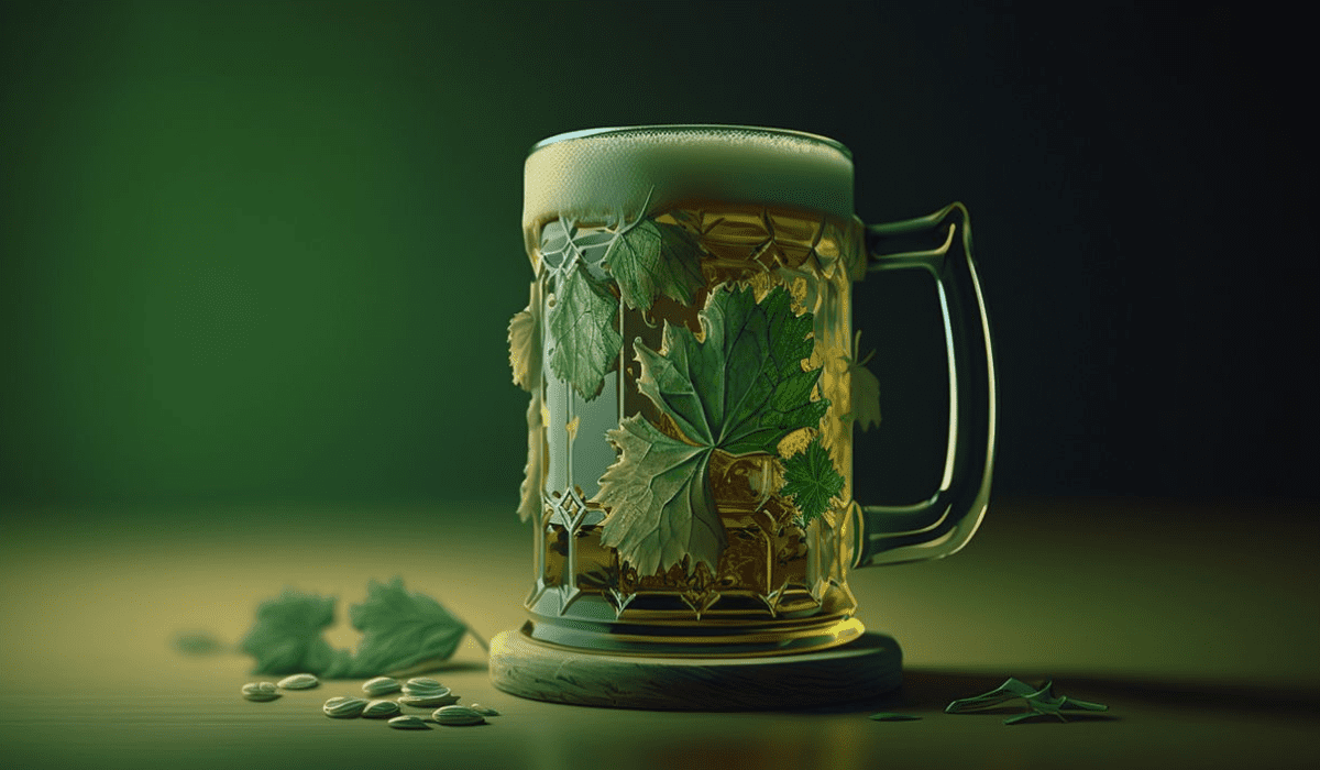 Saint Patrick's themed beer glass as part of an article about self-serve beer taps.