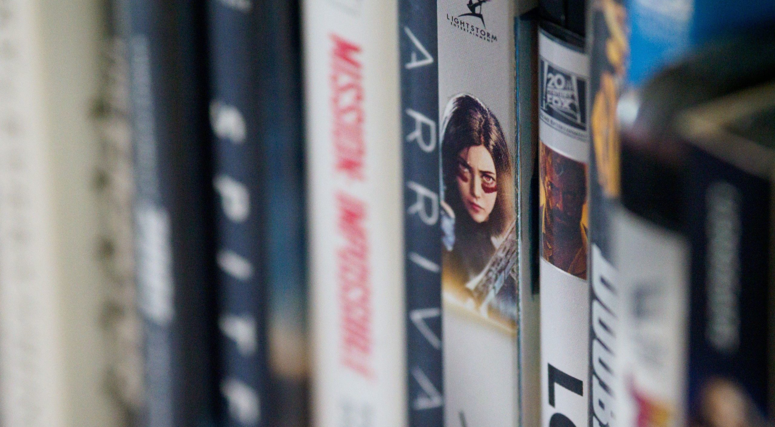 Row of DVDs up close.