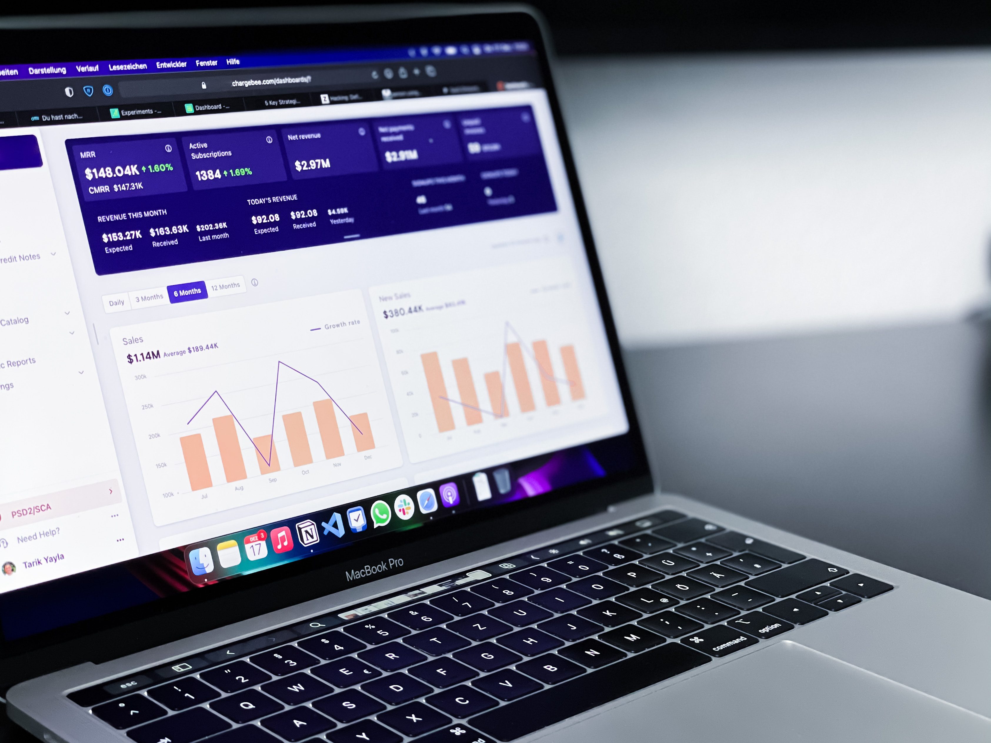 Laptop computer with a page showing data and analytics.