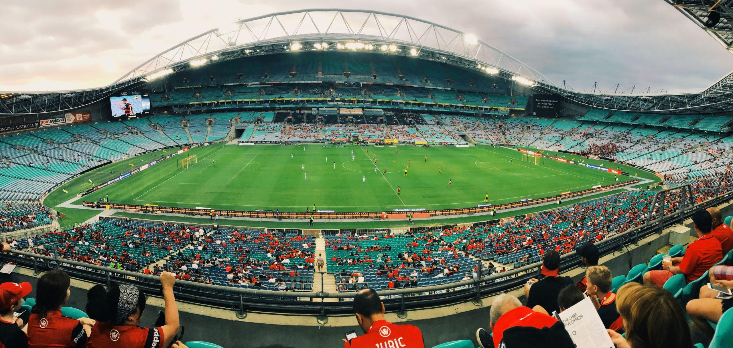 Stadium Australia hosting an unidentified football (soccer match).