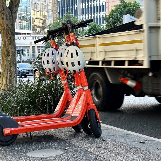 E-scooters in Brisbane as part of an article about e-scooter tech.