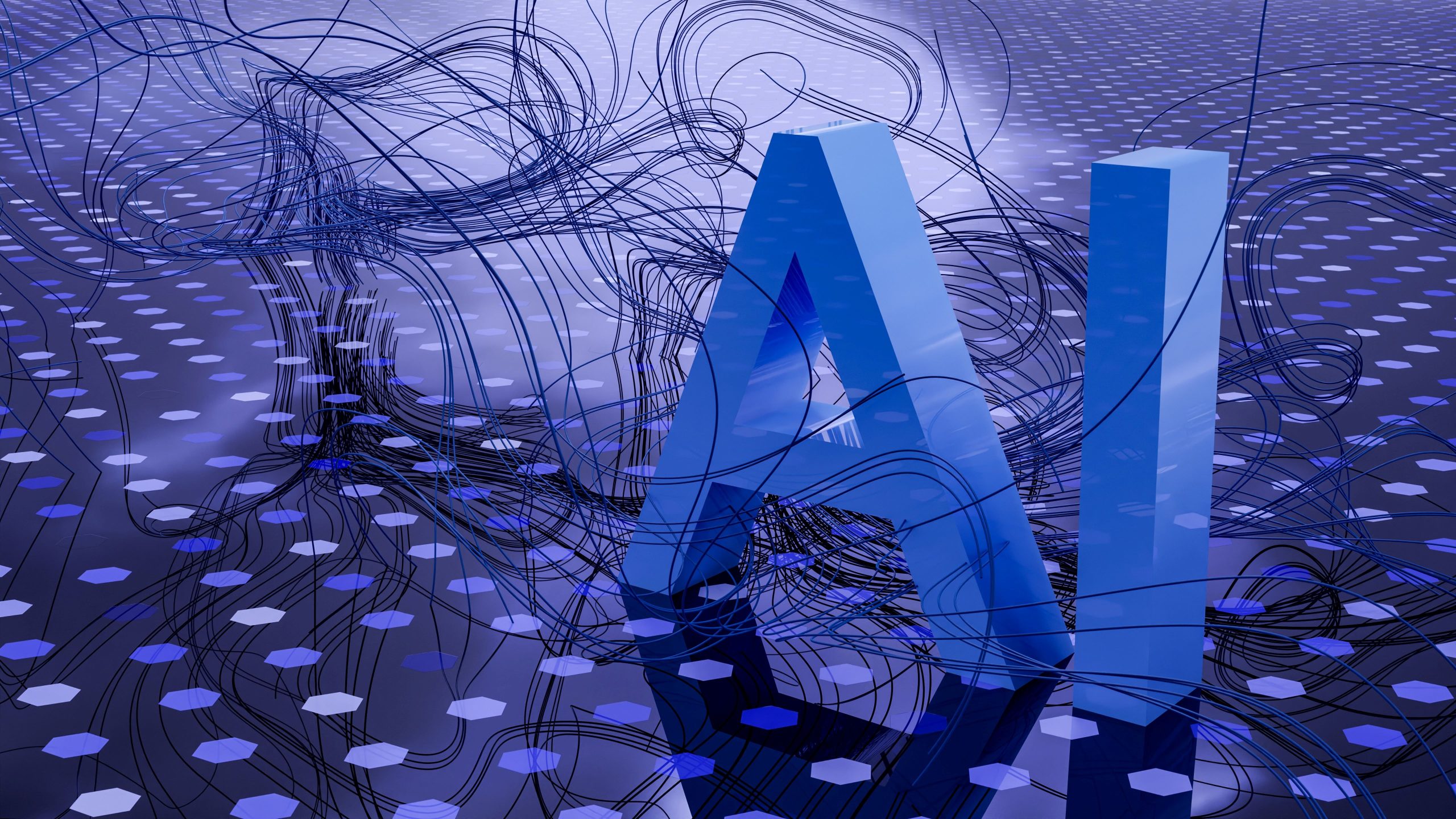 The acronym 'AI' appearing in blue letters against a purple-blue background.