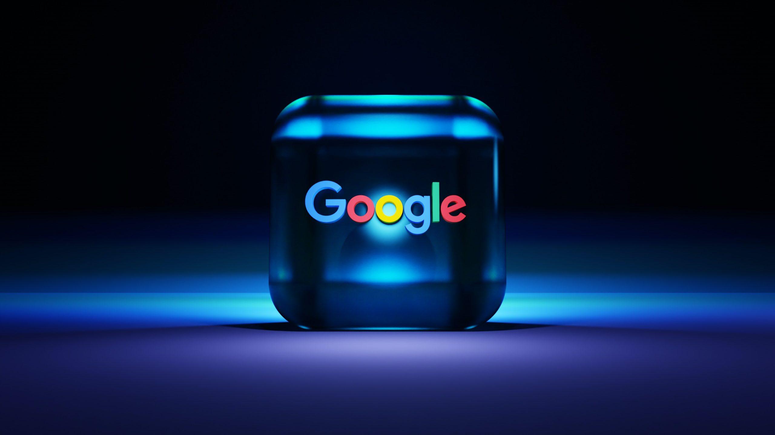 Google logo on a cube-shaped object.