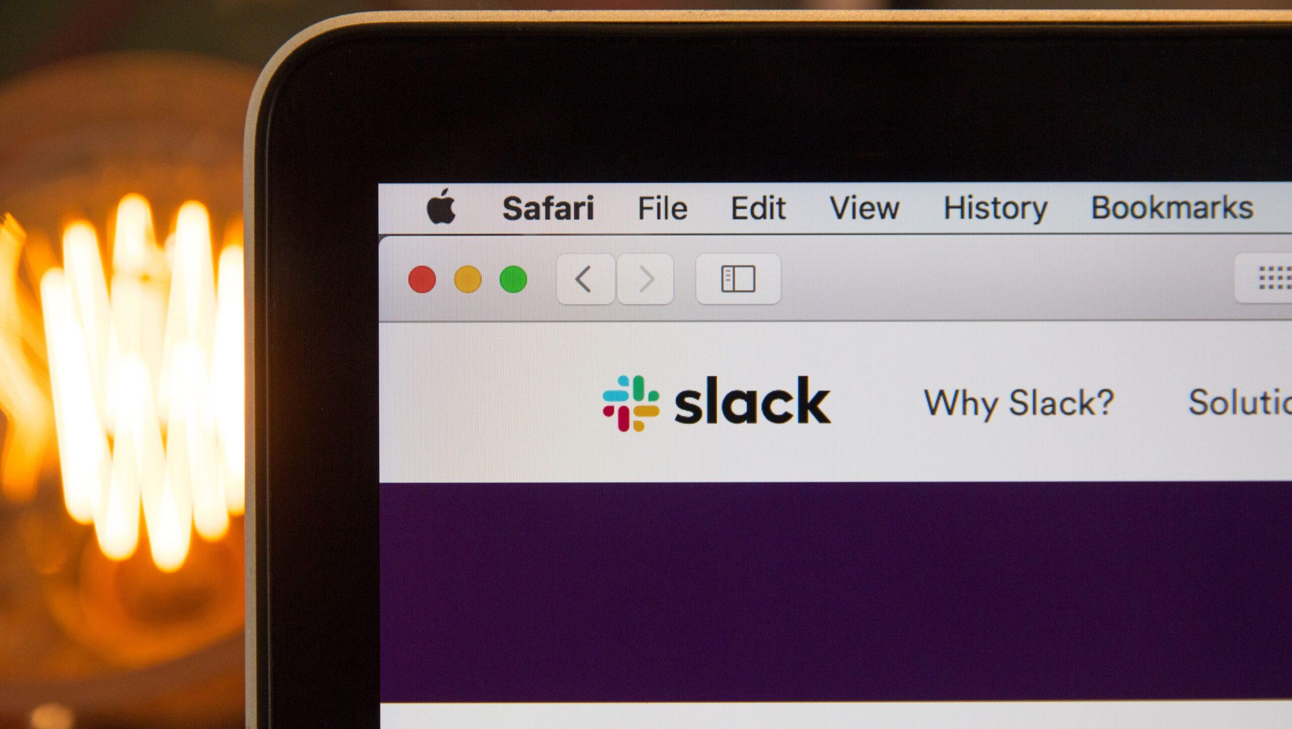 Slack page displayed on a computer screen.