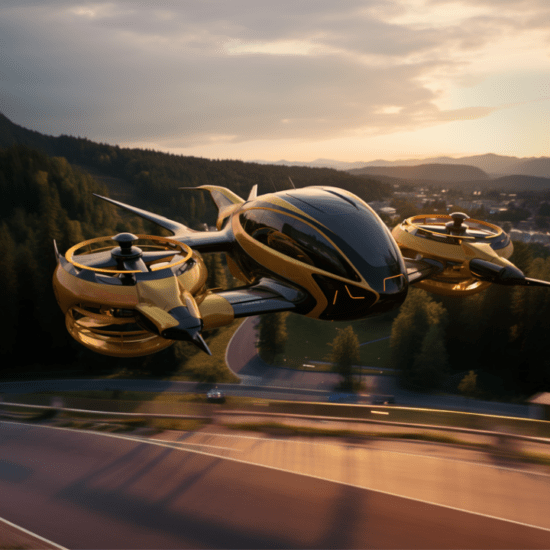 A flying taxi as part of an article about 'eVTOL First to Market'.