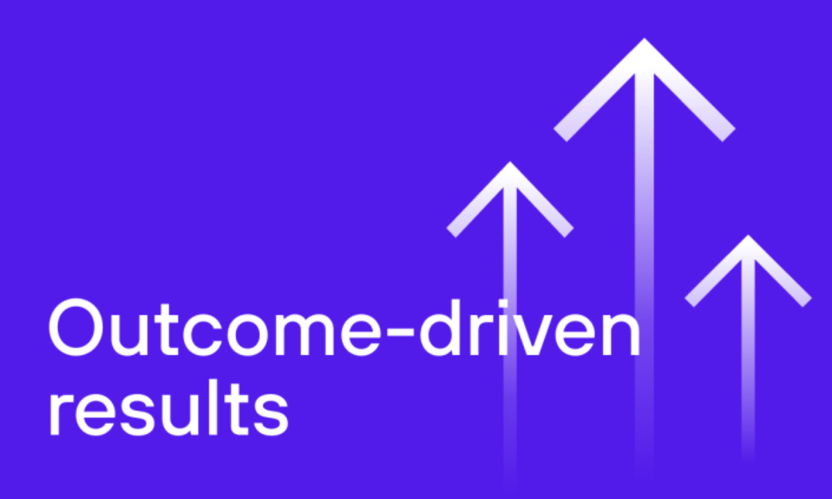 A graphic with the words 'outcome-driven results' as part of an article about strategic sales support.
