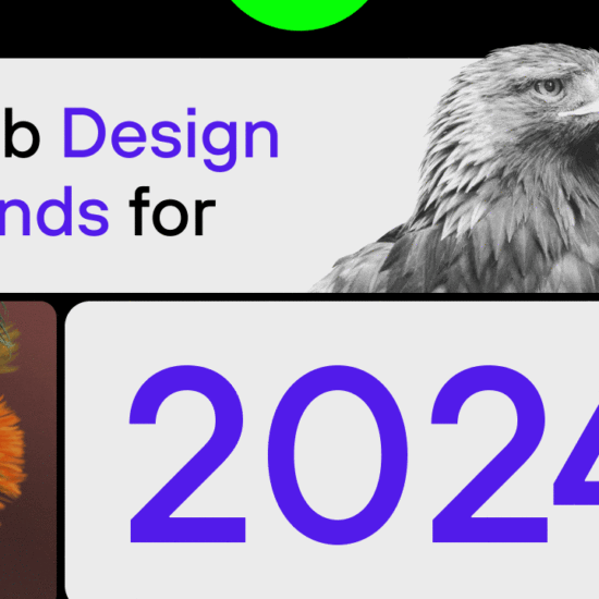 GIF featuring the words 'web design trends for 2024' alongside various rolling images.
