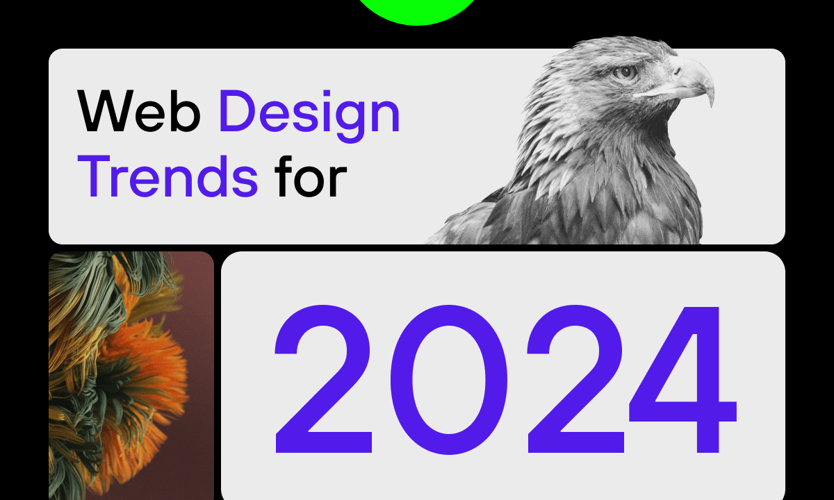 GIF featuring the words 'web design trends for 2024' alongside various rolling images.