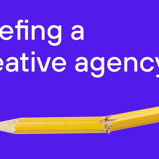 The words 'briefing a creative agency' written against a purple background as part of an article about how to brief a creative agency.