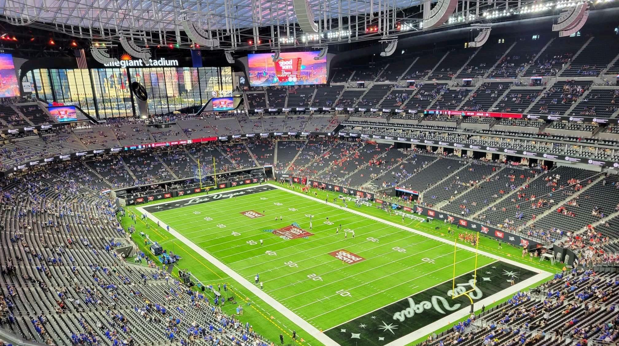 Allegiant Stadium pictured before kick-off at a Las Vegas Raiders NFL game.