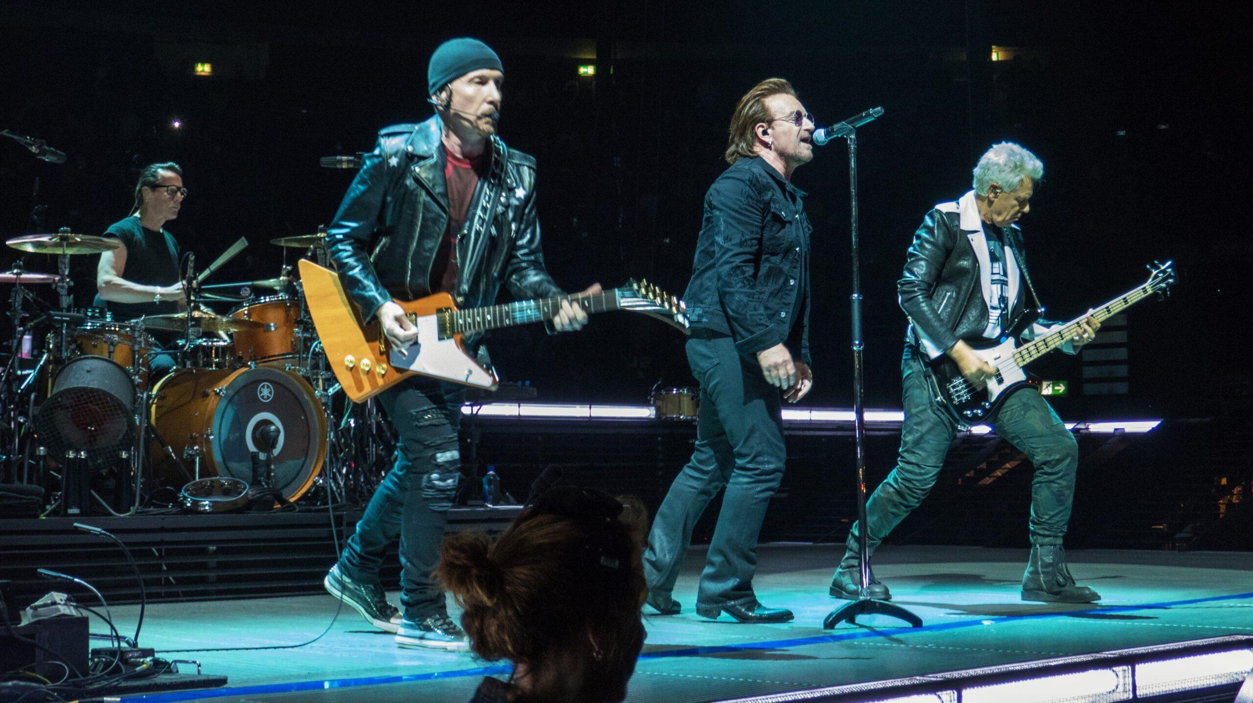 Irish rock band, U2, on stage in Berlin, Germany in 2018 as part of the Experience and Innocence tour.