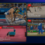 Screenshots showing how Peacock’s 2024 Paris Olympics streaming tech would look on a screen.